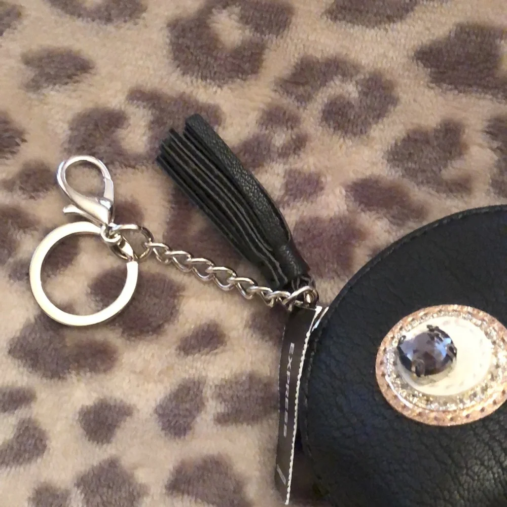 Express Black Faux Leather Coin Purse Keychain Jewels Tassel